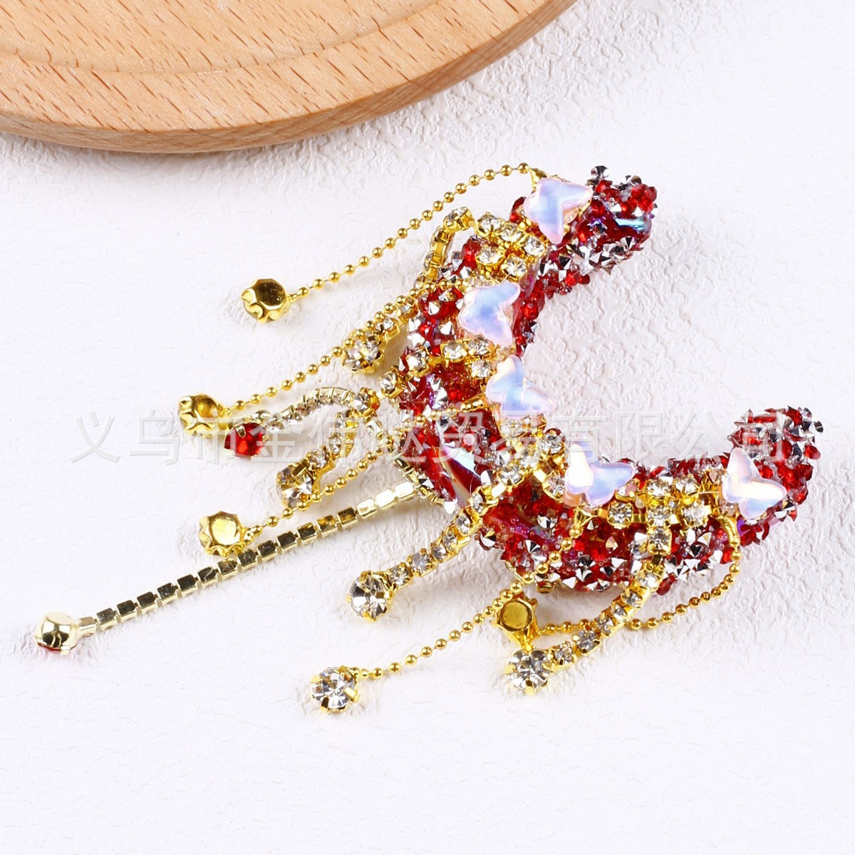 Wholesale Heavy Industry Moon Tassel Studded Diamond Bow Pearl Beading